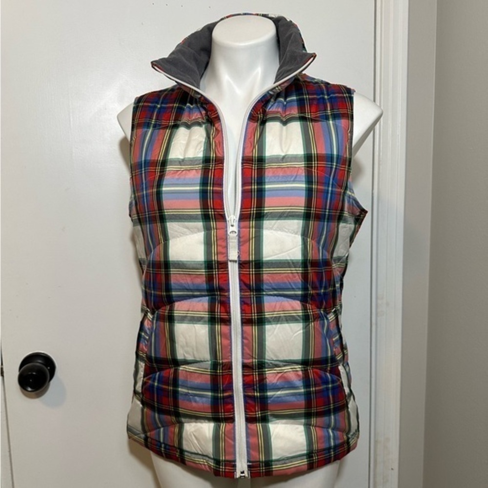 Lk new Lands End plaid puffer vest women small 4 6 red green white blue black S